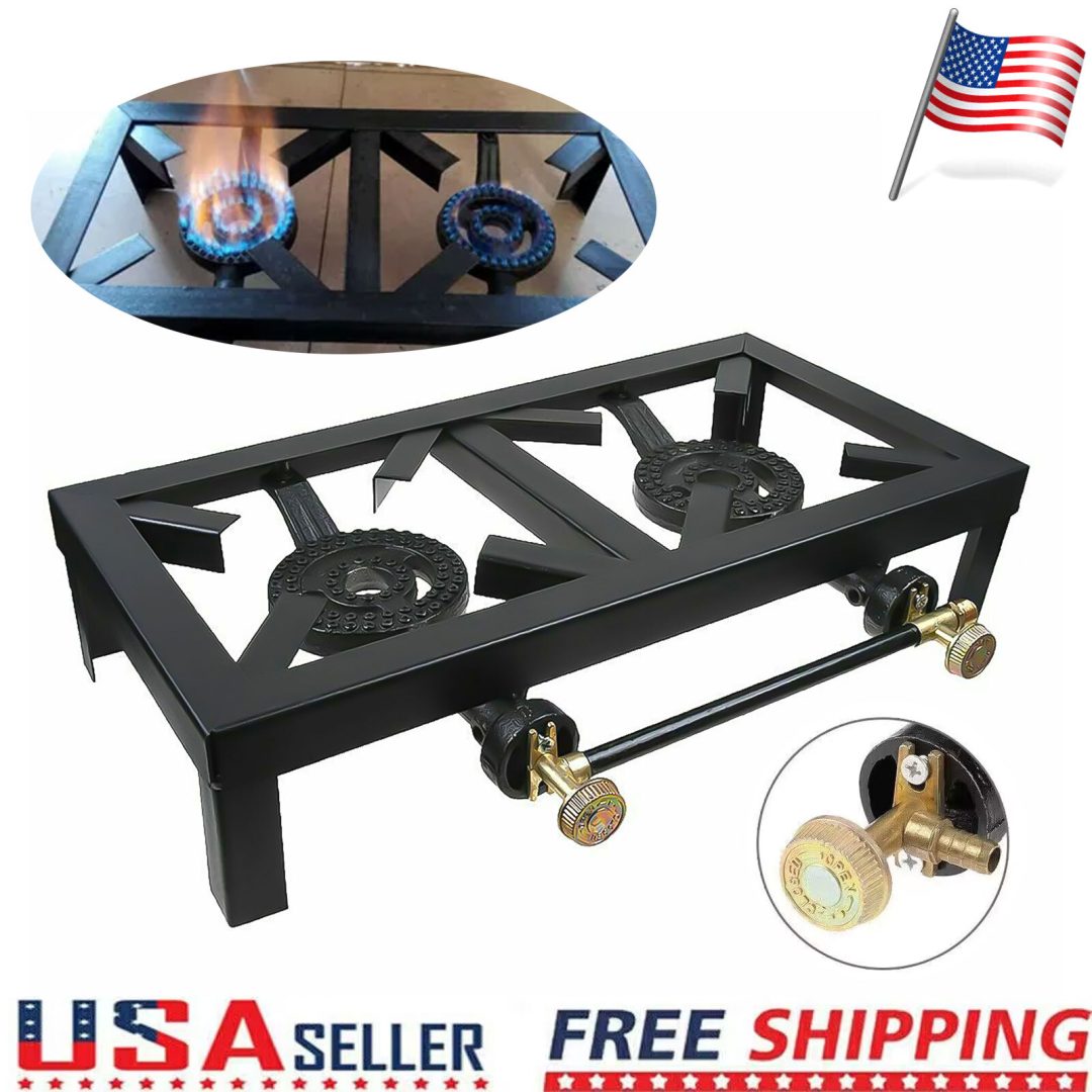 Camping Double Burner Stove  Cast Iron Propane Gas LPG Stove Heating Cooking