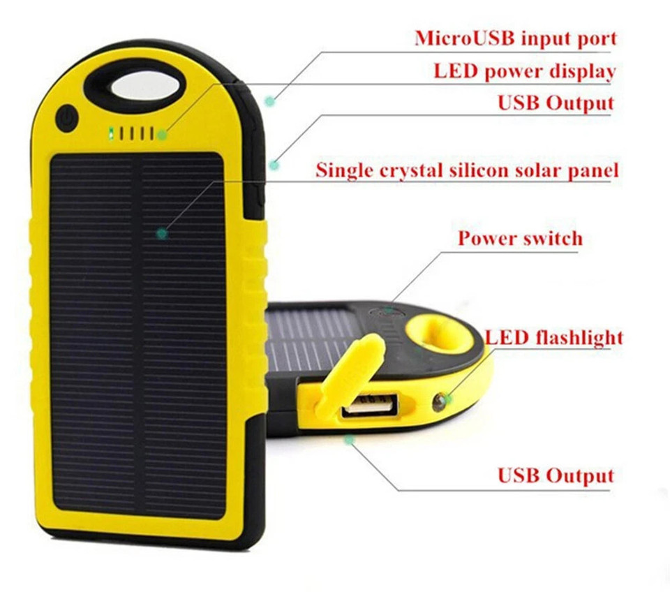 Solar Waterproof 5000 Dual Power 0 mAh cell phone tablet bank battery charger