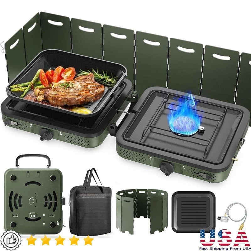 Portable 2 Burner Propane Stove High Power 17000 BTU Outdoor Cooking Kit New