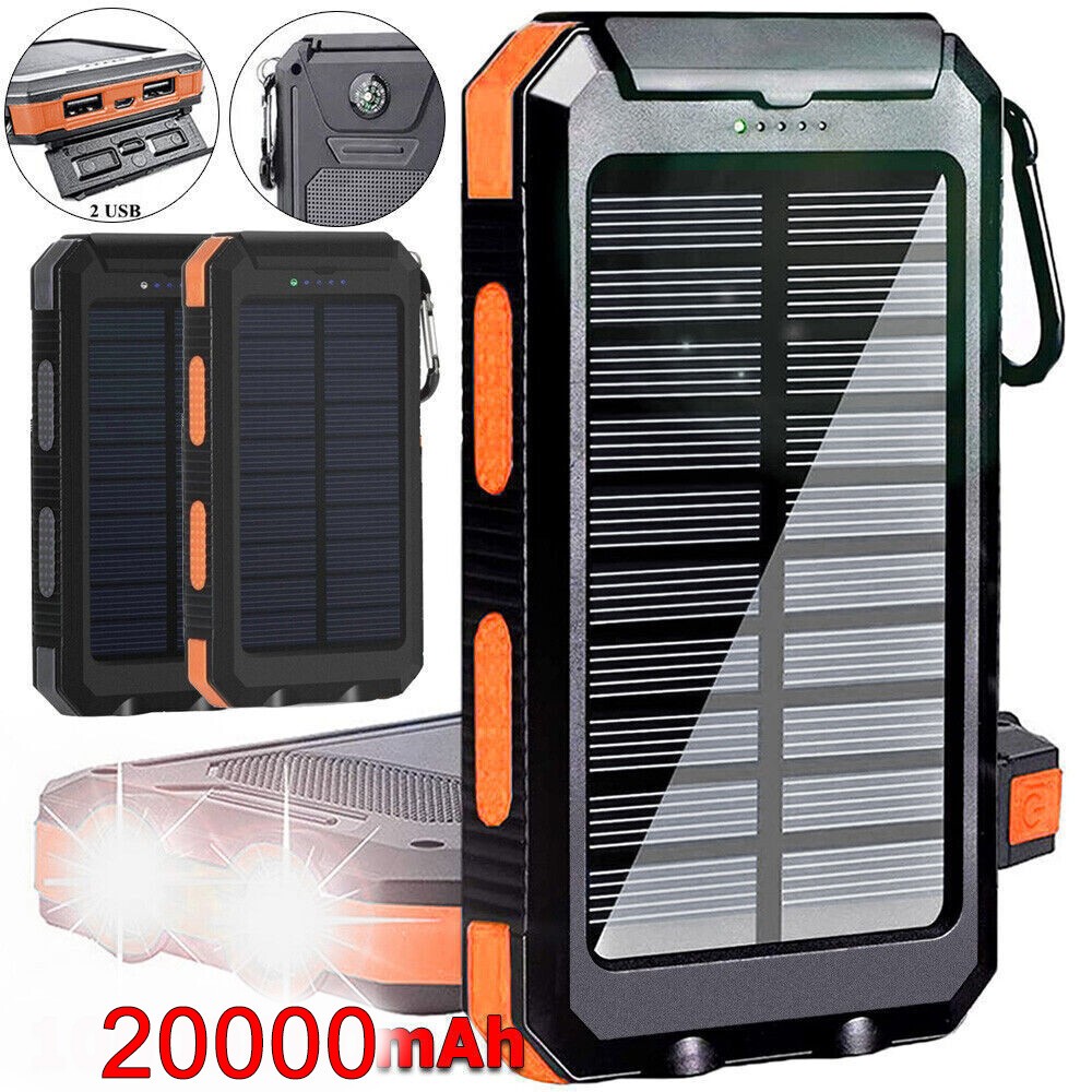Super Powerful USB Portable Charger Solar Power Bank For Cell Phone 20000mAh