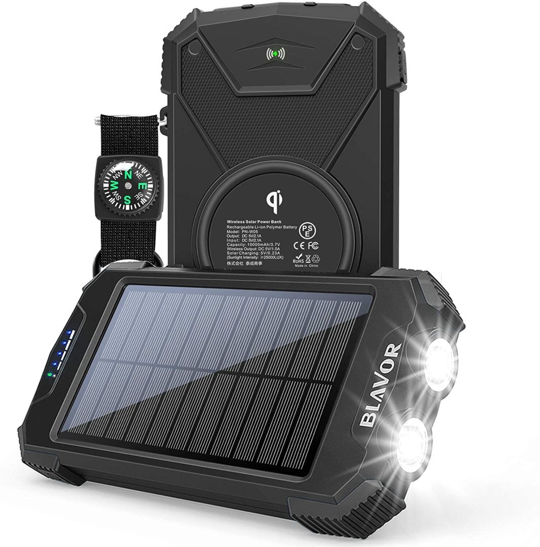 Open box 10,000mAh Solar Power Bank, Qi Portable Charger