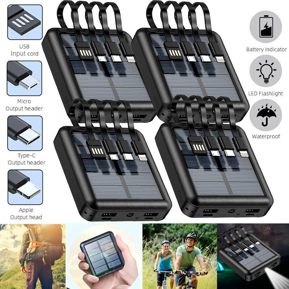 Super 40000mAh 4 USB Portable Charger Solar Power Bank Fast Charging for Phones