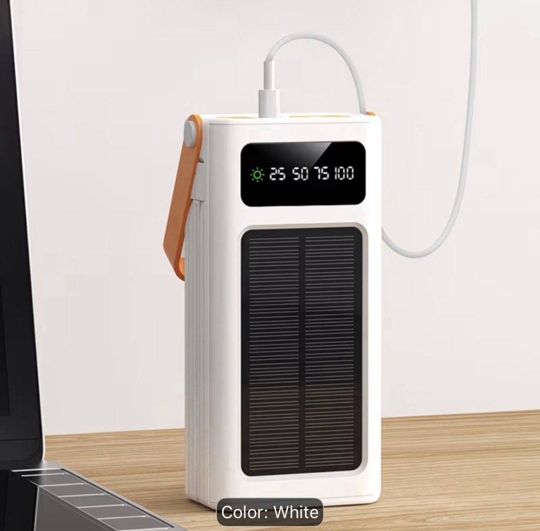 59800mAh Solar Power Bank, Portable Charger w/ Built-In Cable