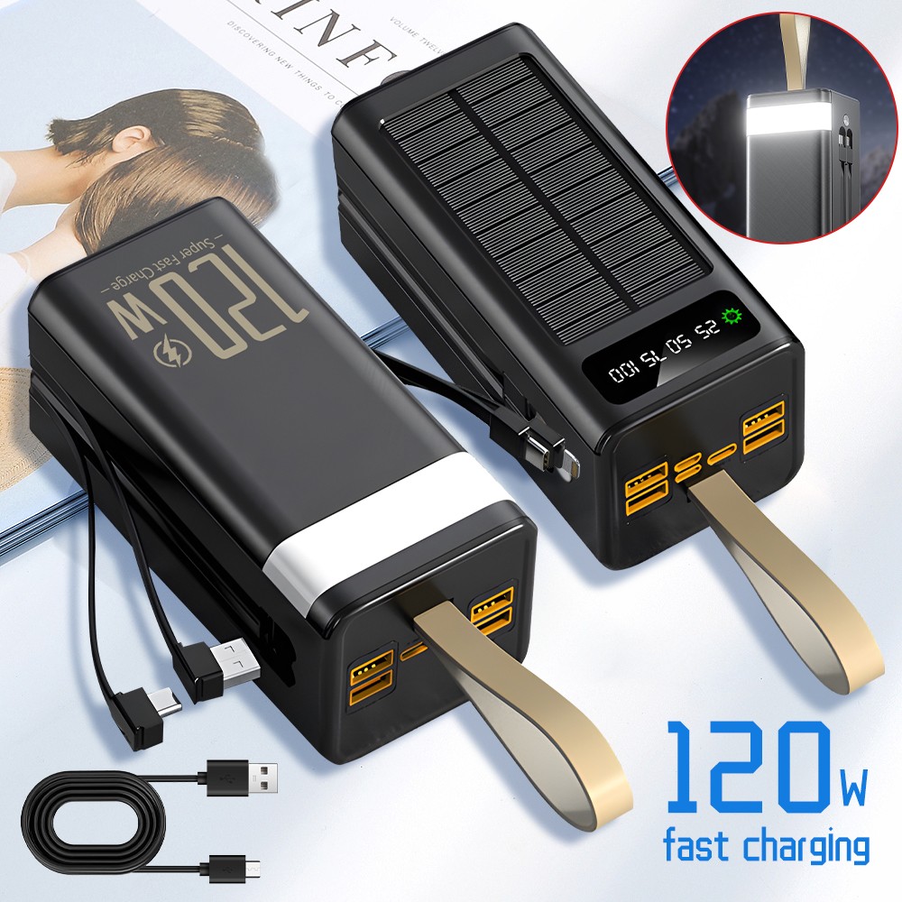 70000mAh 120W Solar Power Bank Charger Portable Charger USB LED For Cell Phone