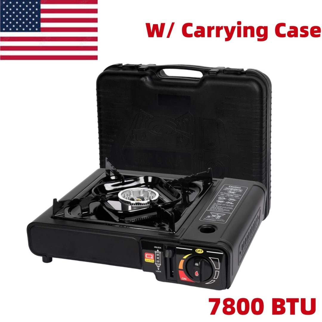 Camping Stove Dual Fuel Butane Propane 7800 BTU Auto Ignition w/Case w/ Hose