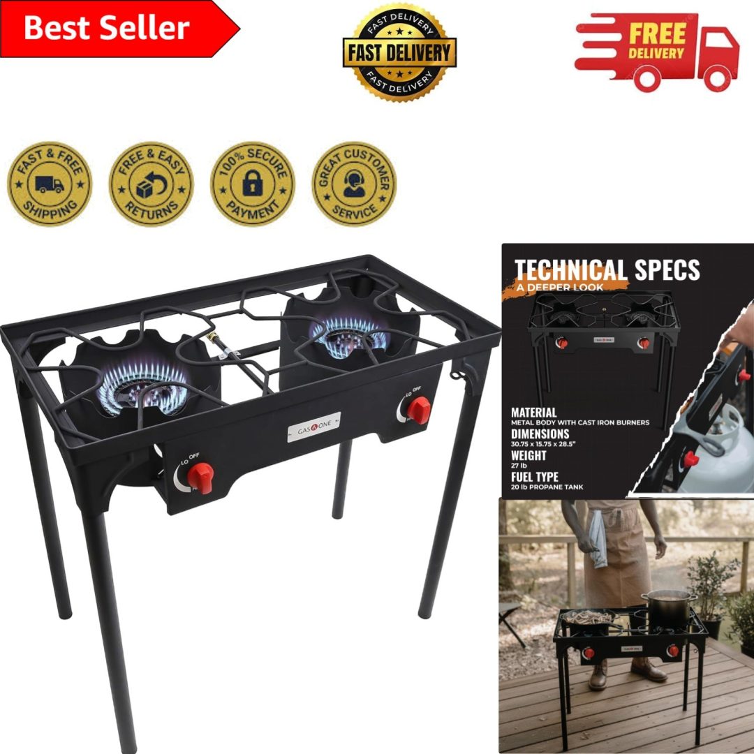 Durable 2-Burner Propane Stove with Adjustable Regulator for Outdoor Adventures