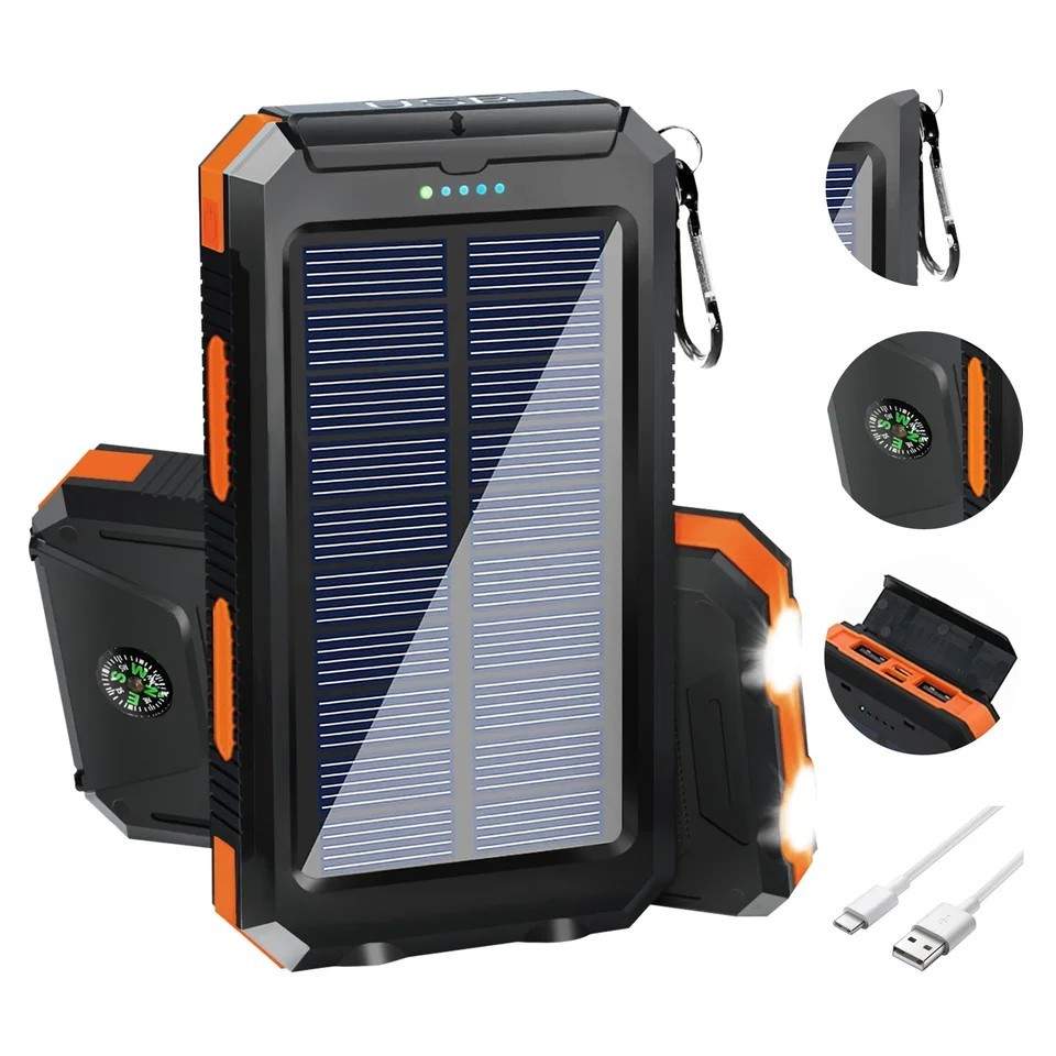 20000mAh Solar Power Bank Portable Charger LED Flashlight Dual 5V USB Ports