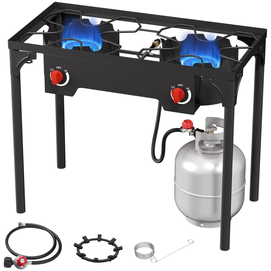2 Burner Gas Stove, High Pressure Outdoor Propane Burner with Detachable Legs…
