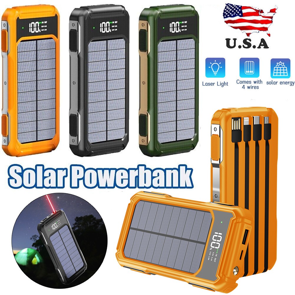 2026 Solar Power Bank 4000000mAh LCD LED 4 USB Portable External Battery Charger
