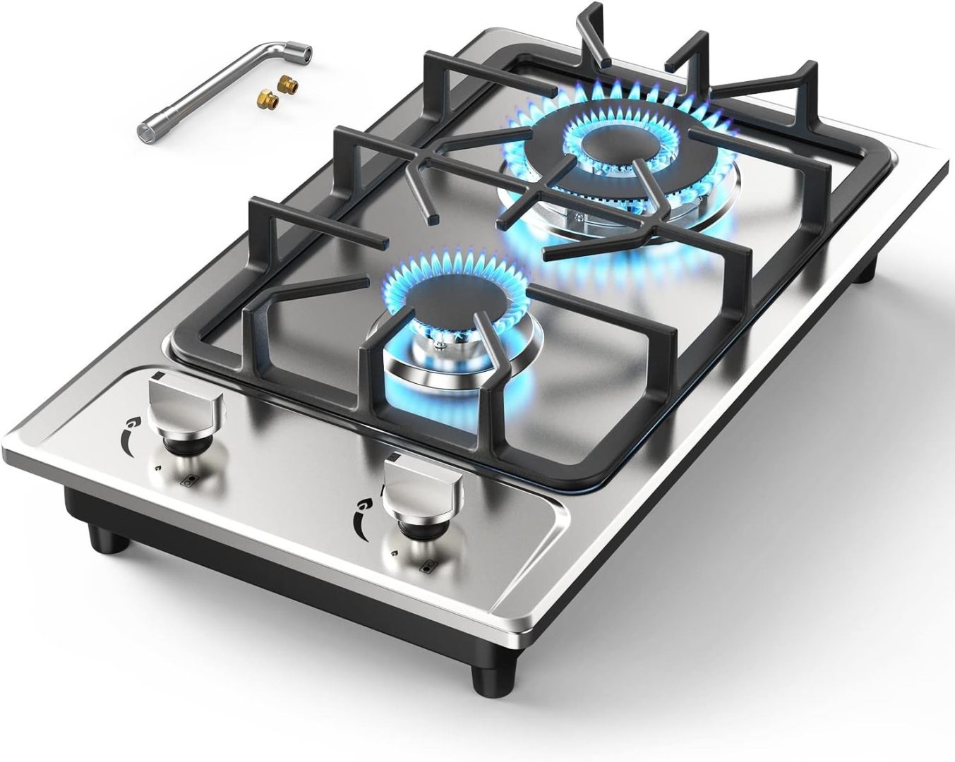 12 Inch 2-Burner Gas Stove: Portable Stainl Steel Propane