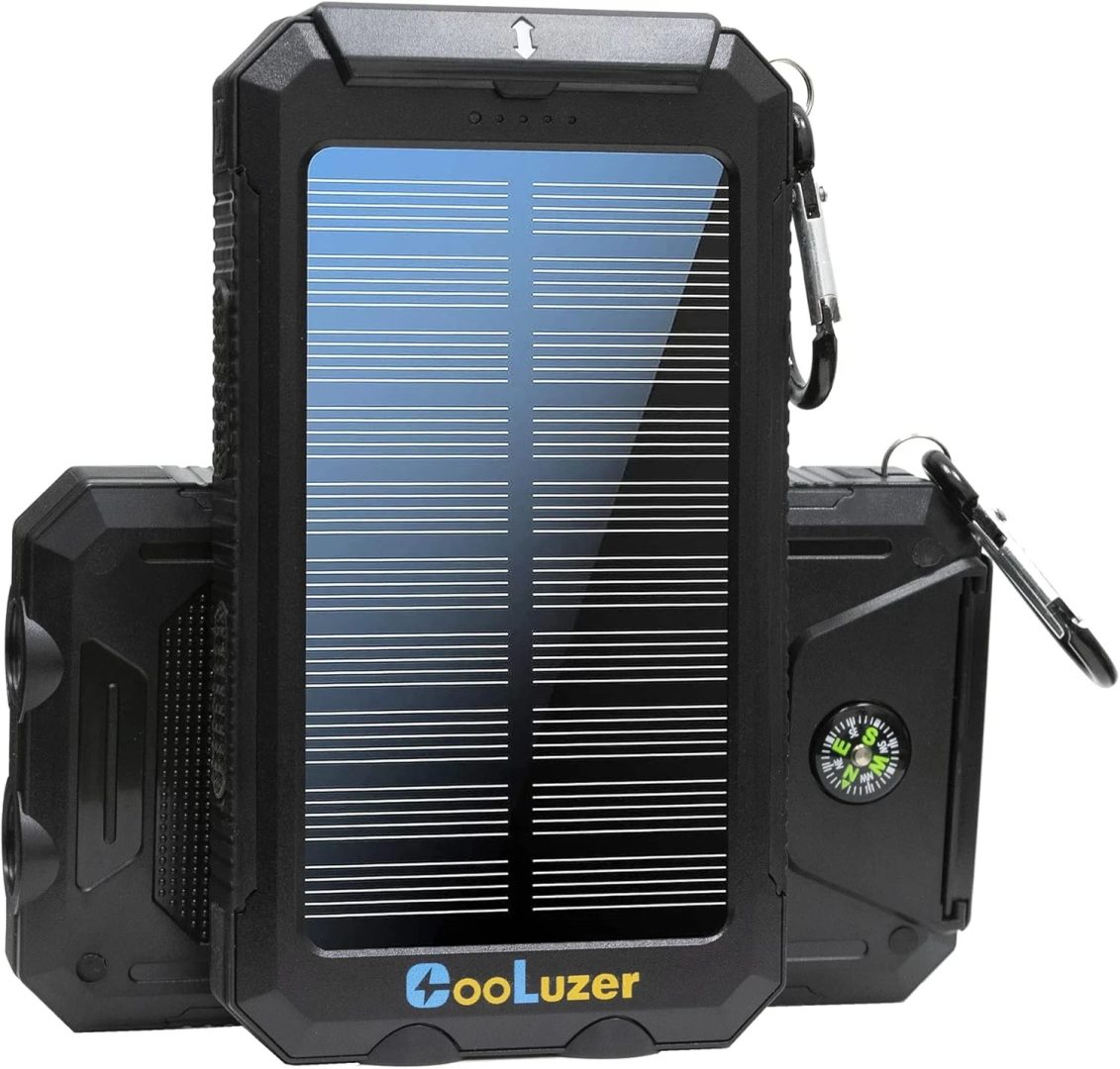 Solar Power Bank 36800mAh QC3.0 18W PD Fast Charger Waterproof Outdoor Black