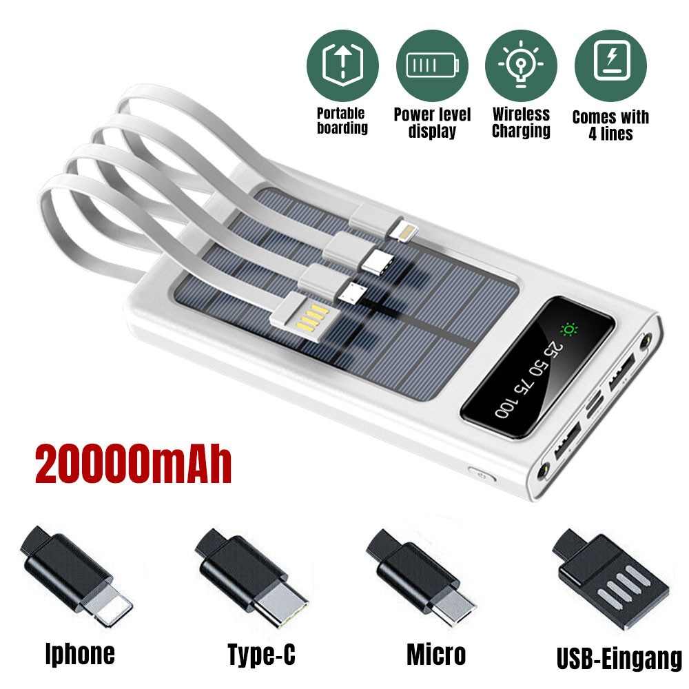 Solar Power Bank Charger Portable Charger 2USB Power Bank For Cell Phone w/Cable
