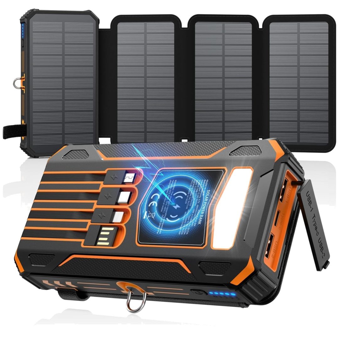 48000mAh Solar Charger Power Bank – 4 Solar Panels, 4 Cables