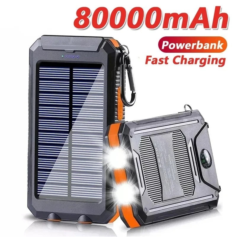 80,000mAh Solar Power Bank – Fast Portable Cell Phone Charger with Flashlight