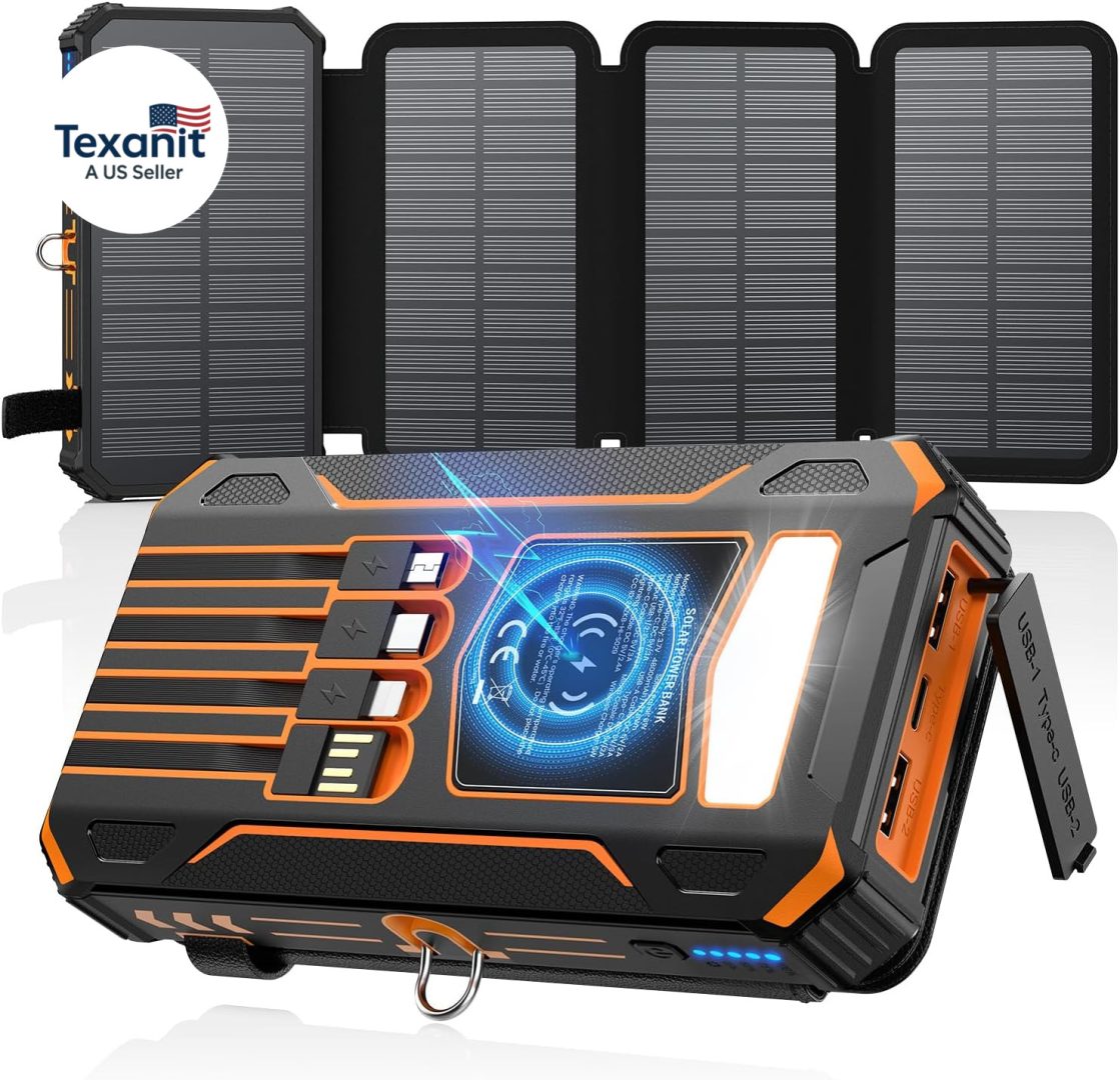 Solar Charger Power Bank – 48000Mah Wireless Portable Charger Built-In 4 Cables
