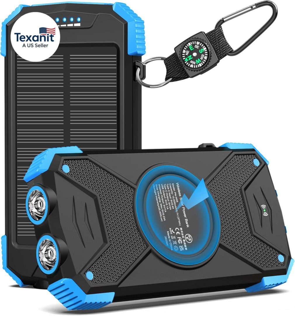 Solar Power Bank 10,000Mah, Portable Wireless Charger, 20W Fast Charging Externa