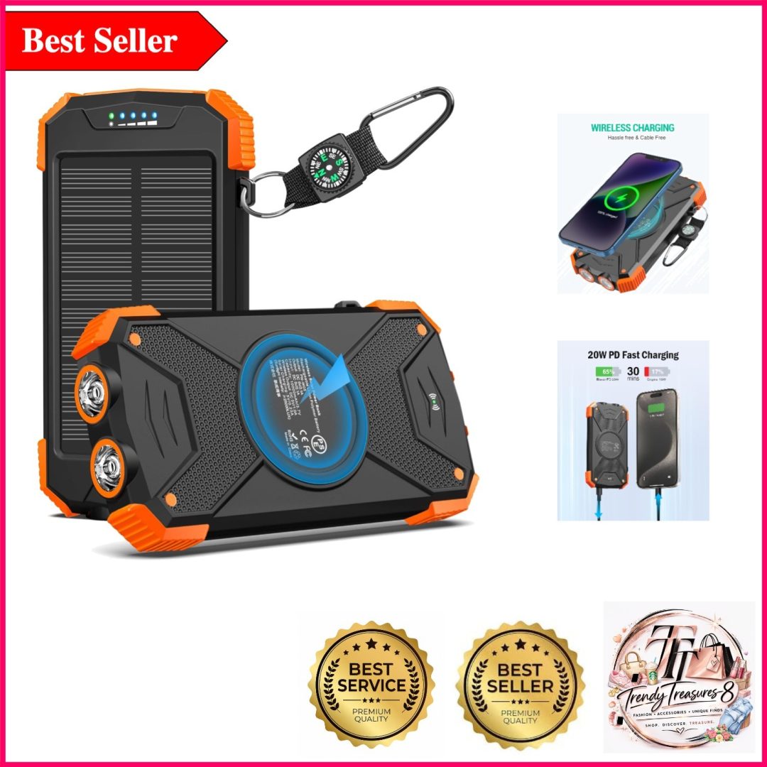 Ultra-Compact 10,000mAh Solar Power Bank with Fast Charge & Dual Flashlights