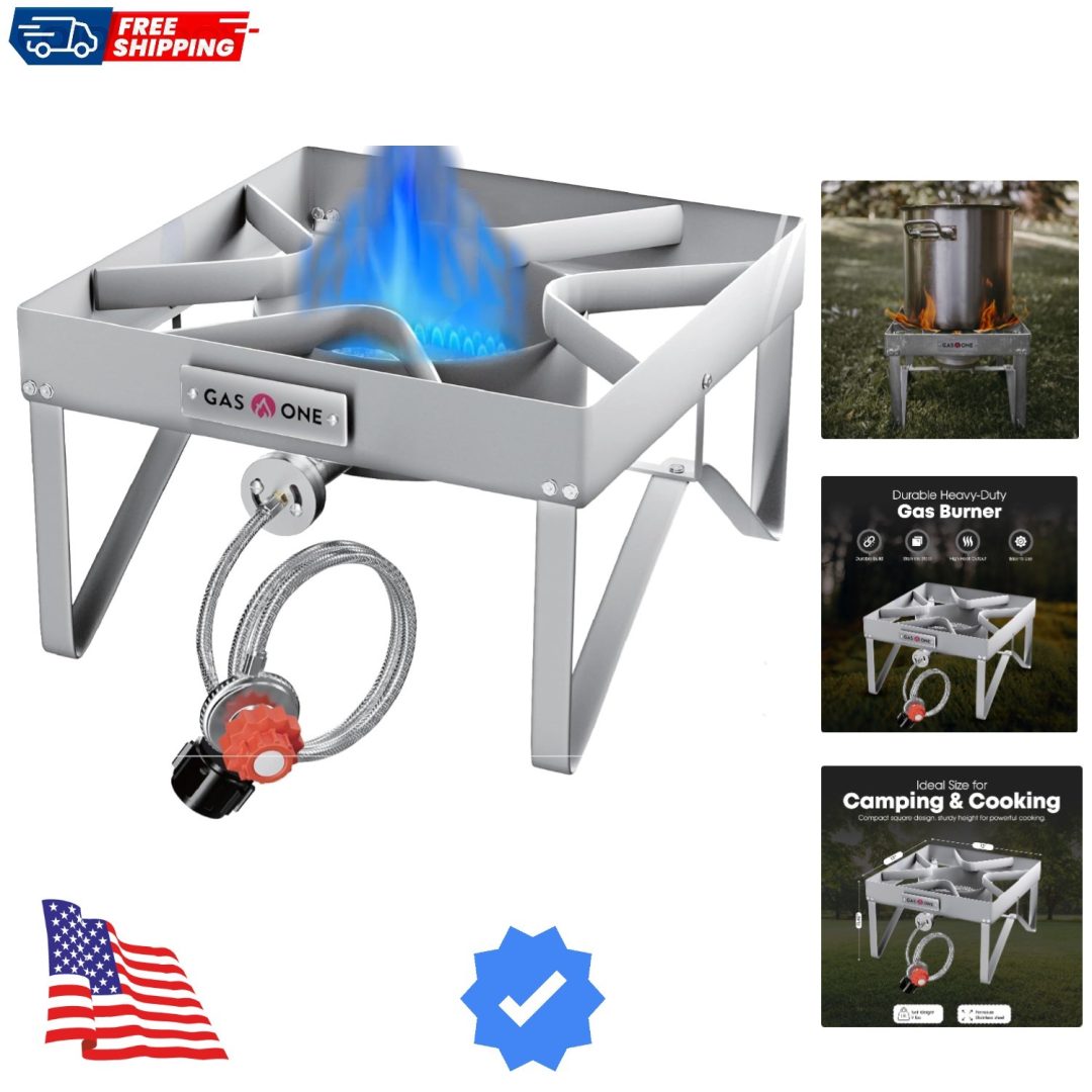 Stainless Steel Outdoor Propane Burner – High Pressure Camp Stove with Adjust…