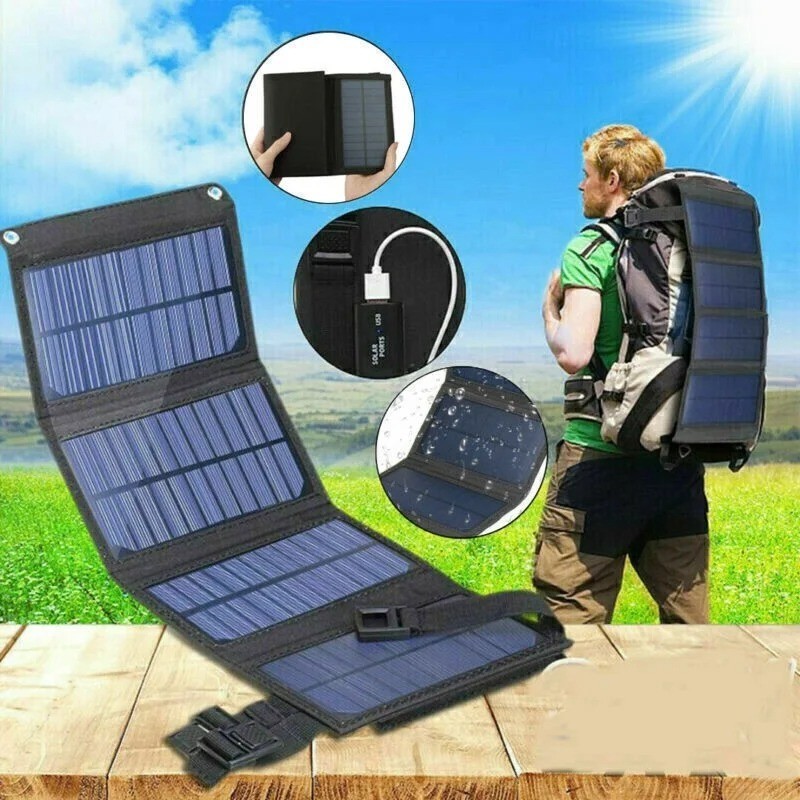 Portable Solar Mobile Phone Charger Panel Power Bank Waterproof Outdoor Camping