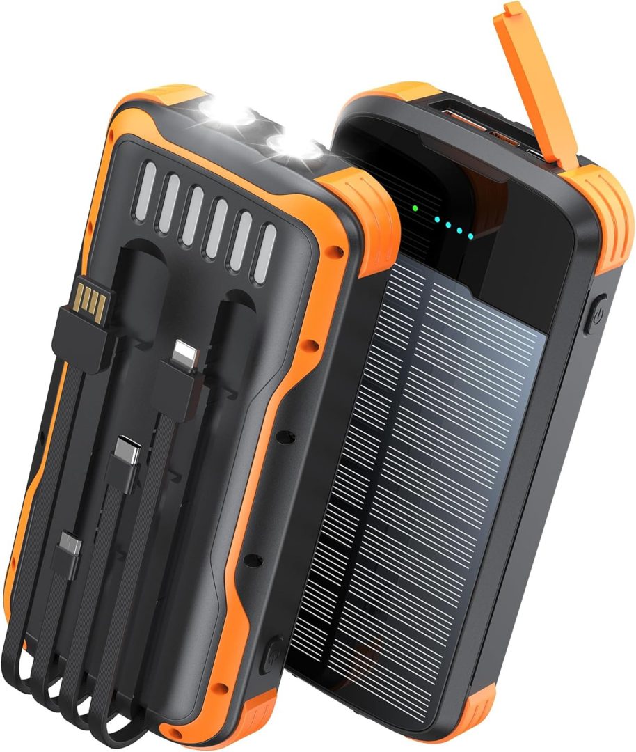Solar Charger Power Bank 40000mAh with 4 Built-in Cables & Flashlights