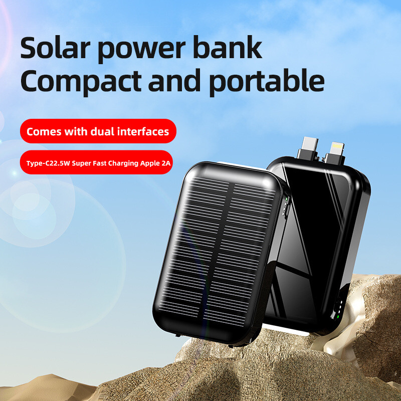 New Solar Power Bank Charger Led Warning Flashlight Light 22.5W Fast Charging