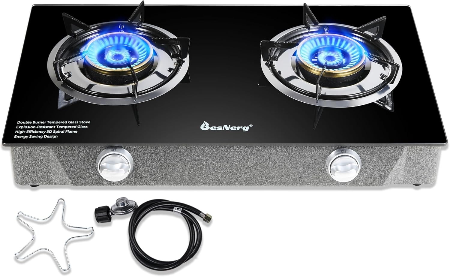 2 Burner Propane Stove 27000 BTU Tempered Glass LPG