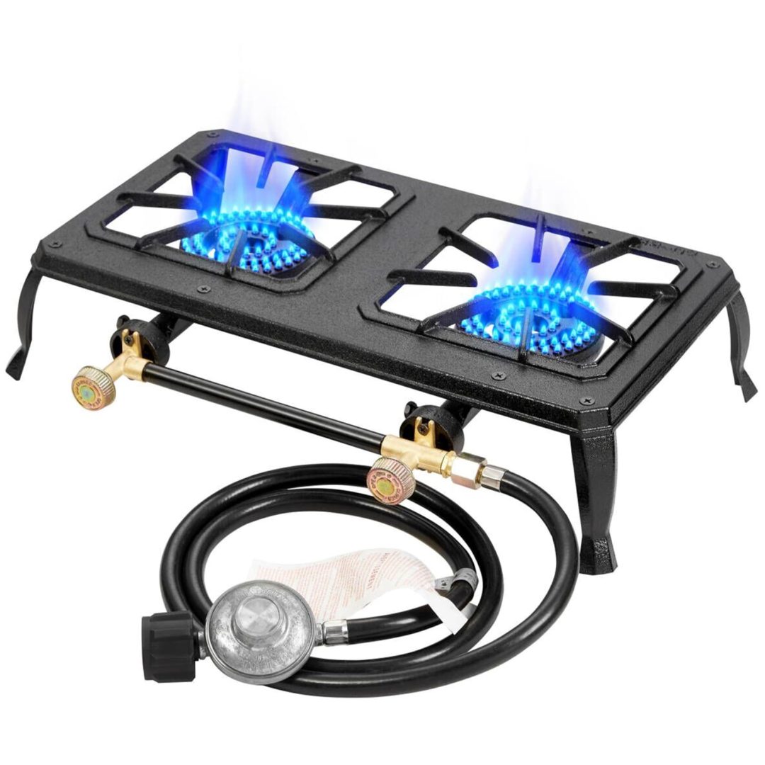 Cast Iron Propane Gas Stove Double Burner Heavy Duty Portable Removable Outdo…