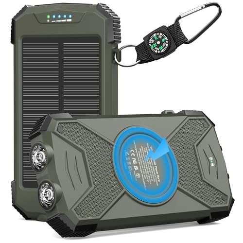 Portable Solar Power Bank 10000mAh 20W Fast Charging USB C Wireless Green