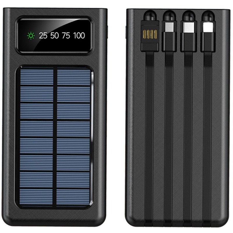 2026 20000mAh Portable Charger with Built-in Cable Solar Wireless Power Bank US