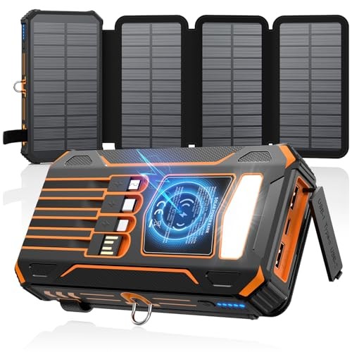 Solar Charger Power Bank – 48000mAh Wireless Portable Charger Built-in Orange