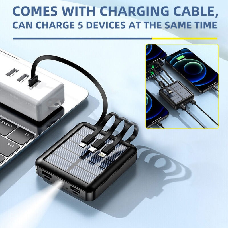 20000mAh 2-USB Portable Mini Charger Solar Power Bank for Mobile Phone