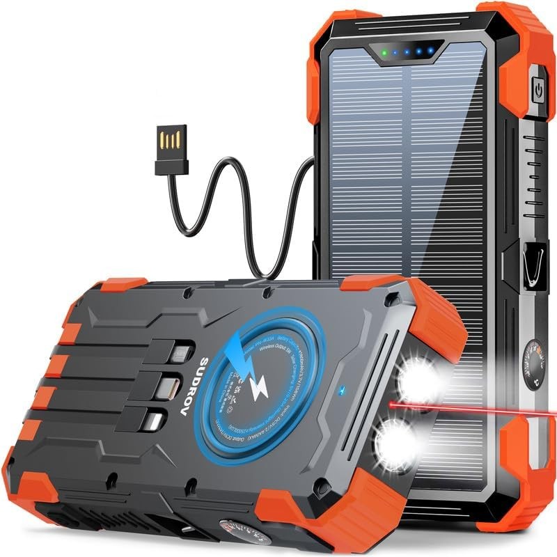 Solar Charger Power Bank,42800mAh Wireless Portable Charger with USB-C in/Output