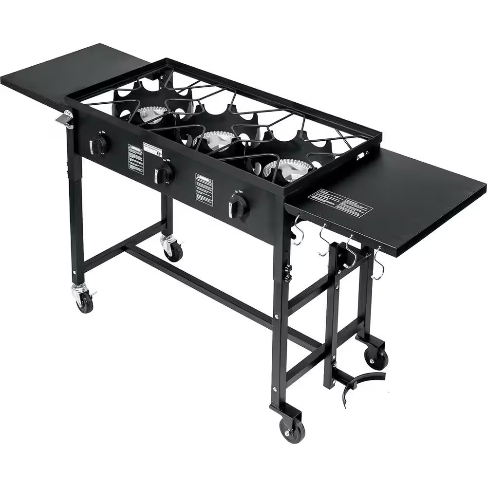 87,000 BTU Outdoor Camping Propane Triple Burner Stove Cooking Station with Fold