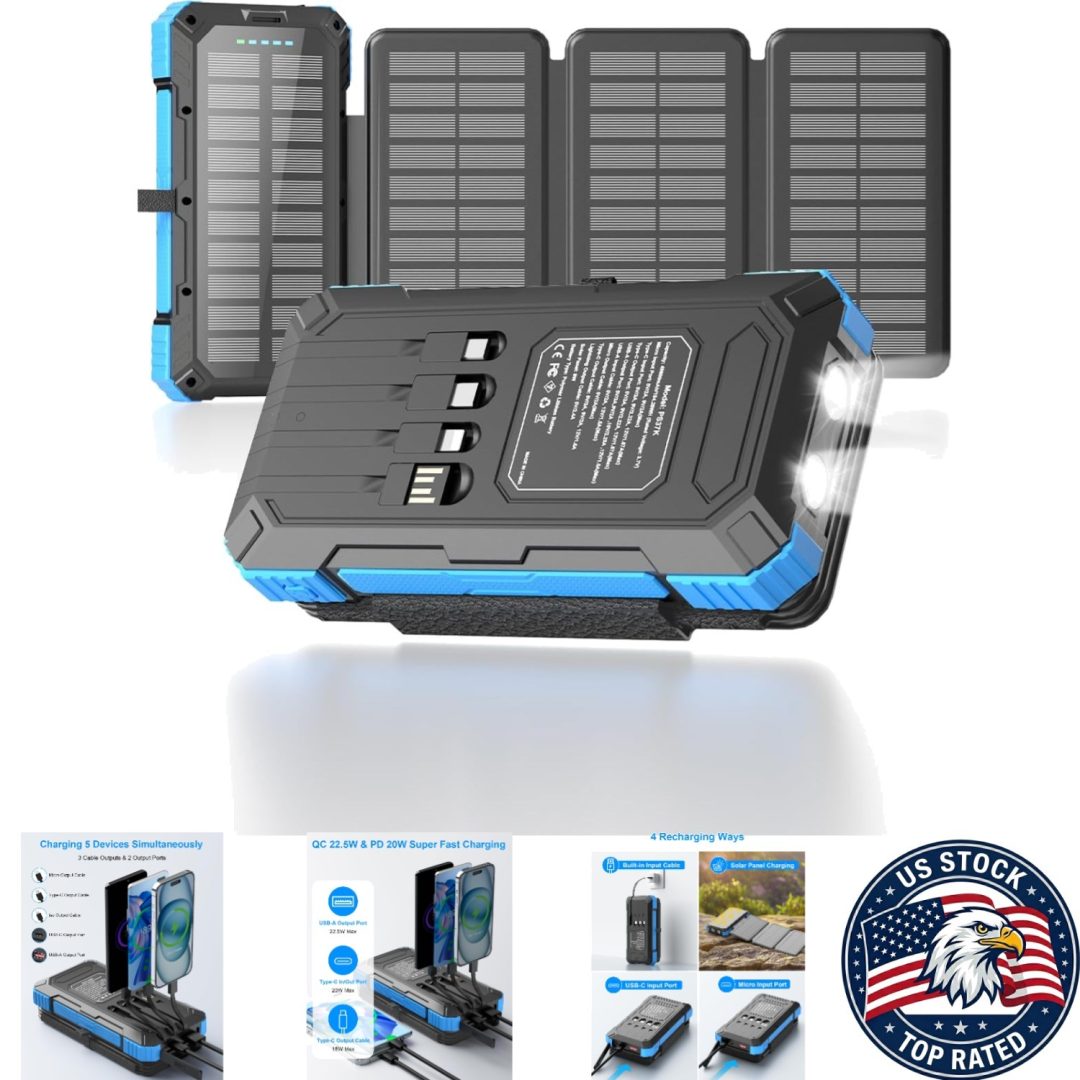 Multi-Function Solar Charger Power Bank – 49800mAh with 3-foldable Solar Panels