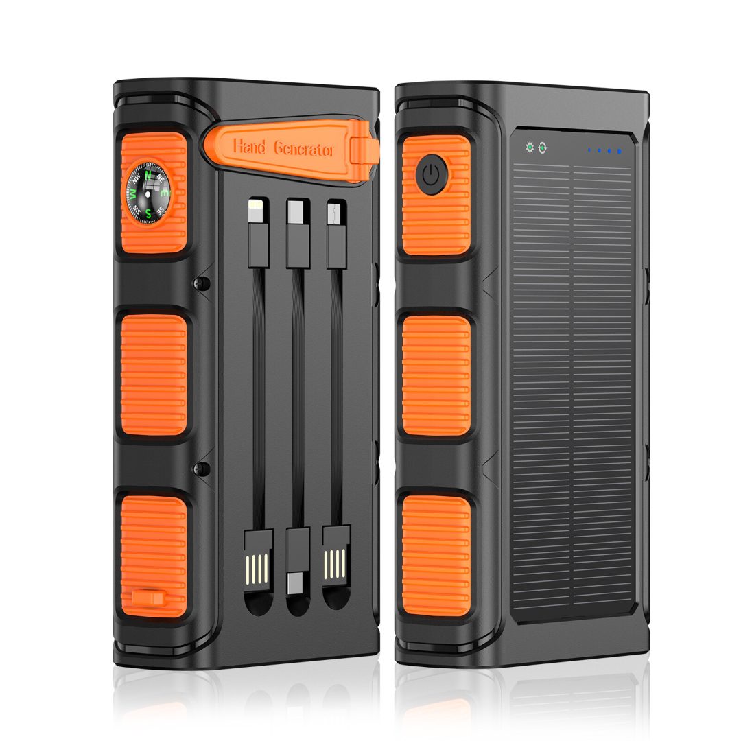 30000mAh Hand Crank PD20W Solar Power Bank Charger Built in Cables Fast Charging