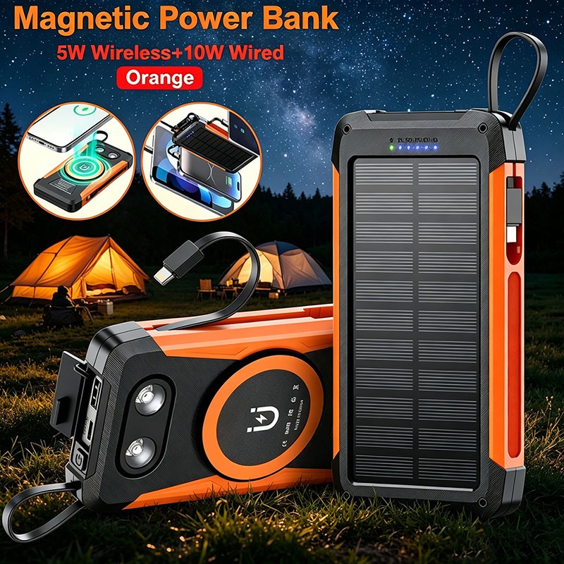 100000mAh Solar Charger Power Bank Wireless Portable Charger Built-in 2 Cables