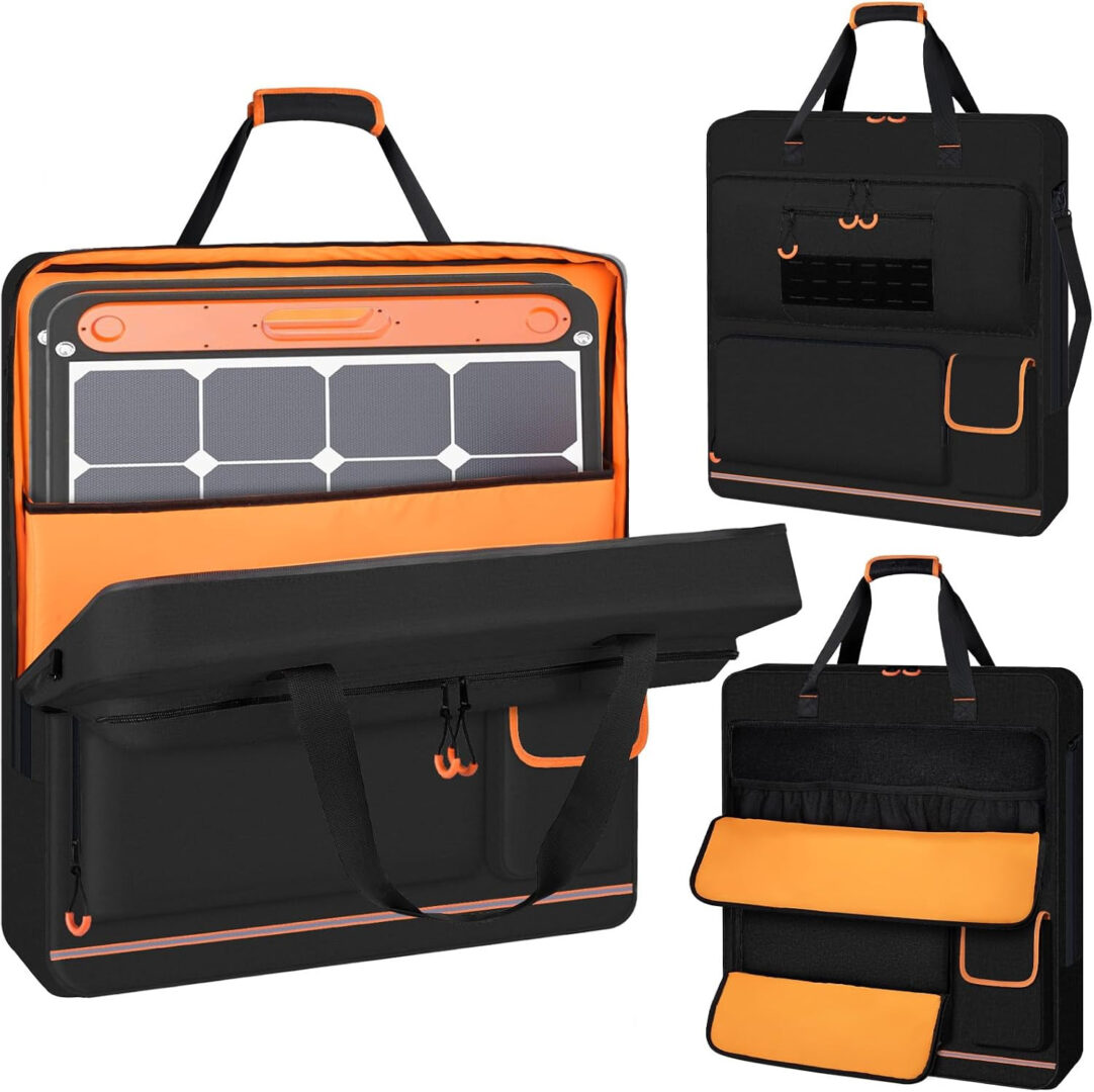Solar Panel Storage Bag with Orange Lining, Deepened Opening, Zipper with Pull a