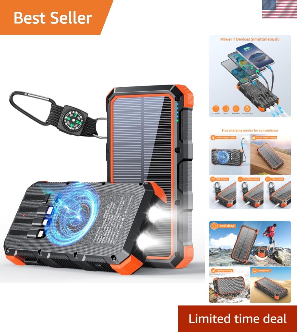 Lightweight Solar Power Bank 20000mAh – Wireless Fast Charger for All Devices